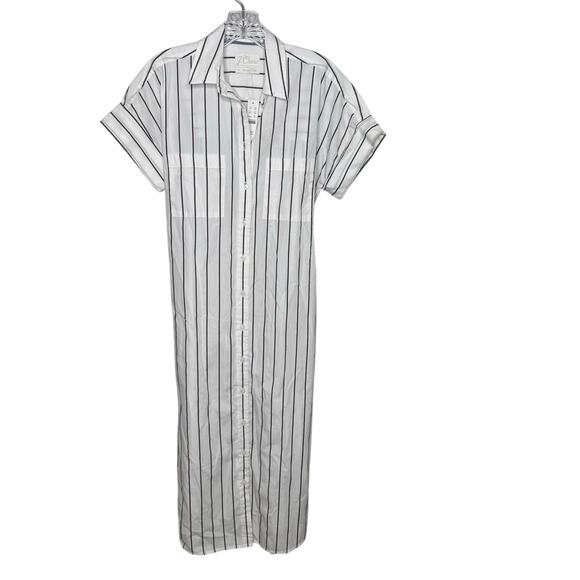 J.Crew Striped Shirt Dress XS Relaxed Fit 100% Cotton Button Front Maxi Midi - Picture 1 of 11